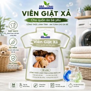 Túi viên giặt xả quần áo A&A Clean cho bé yêu hương táo xanh, an toàn, lành tính